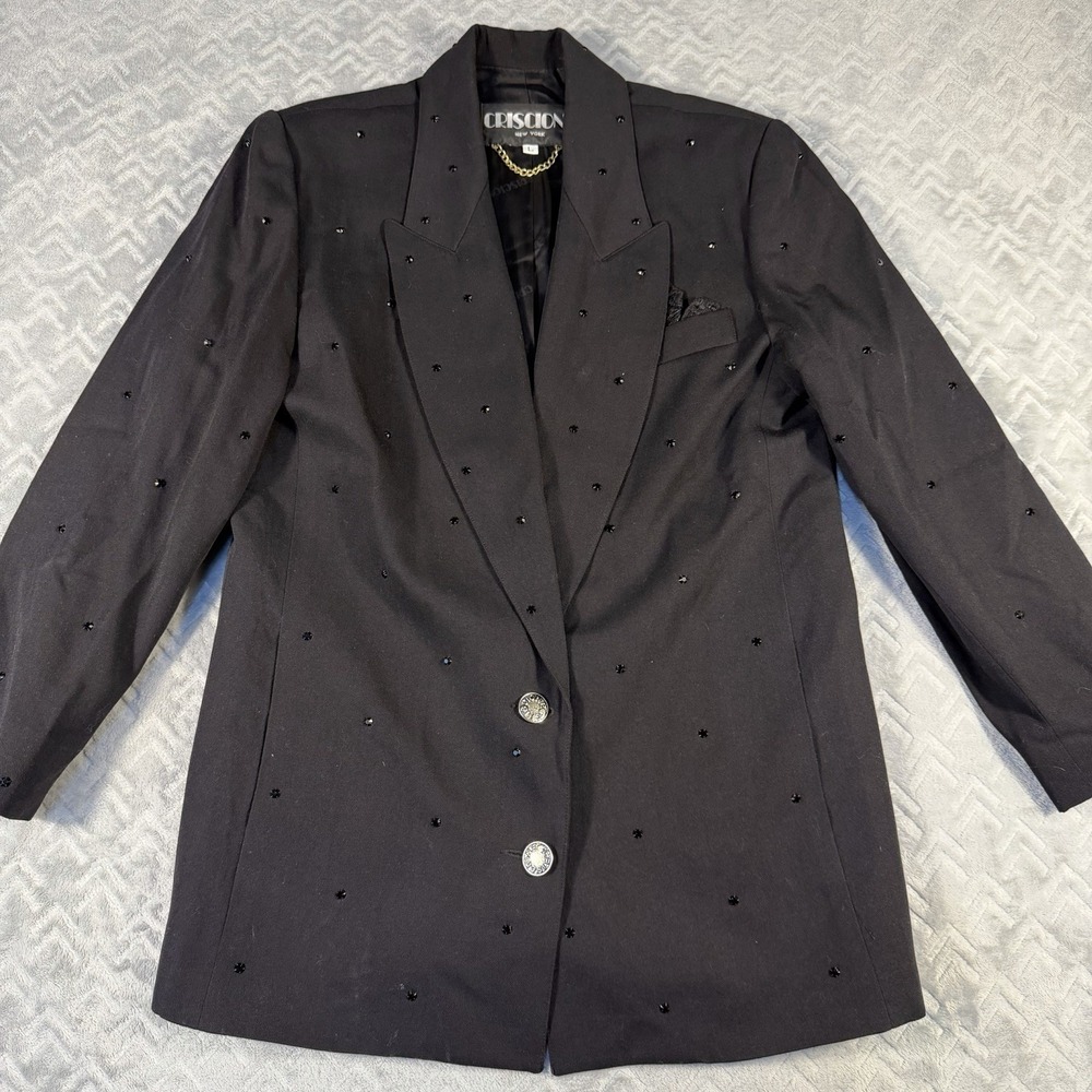 Vintage Criscione New York Black Blazer Studded Rhinestones 90's Y2K Sz Large‎